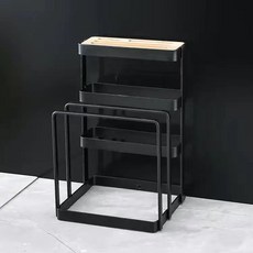 廚房刀具菜板收納架 檯麵置物架 多功能刀架砧板架, 1個, 加厚防銹耐磨烤漆黑