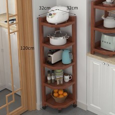 全實木三角置物架家用落地轉角收納架帶輪移動 角櫃 墻角櫃 傢用 邊角櫃 儲物櫃子 置物架 轉角置物架, 5層胡桃色, 1個