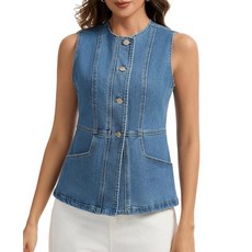 Ladyful Denim Vest Top for Women Button Down Jean Vest Sleeveless Crewneck Fitted Denim Outerwear