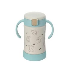 Richell 不鏽鋼吸管保溫杯 寶寶學習水杯 可愛小狗圖案, 布逗兒, 1個, 300ml
