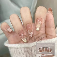 QMQT 여성 자석젤 롱 네일팁 컬렉션 러블리 인조손톱, 1개, 누드 레오파드 1개, 누드 레오파드