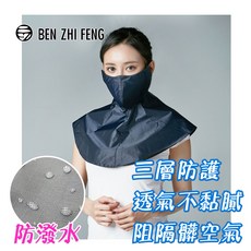 BEN ZHI FENG 防風防潑水圍頸口罩 台灣製造 透氣保暖立體設計, 丈青, 1個
