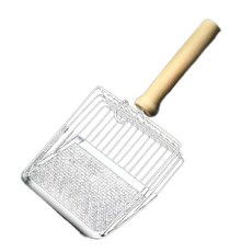 貓砂鏟 金屬貓砂鏟 木柄貓砂鏟 貓砂清潔工具 貓咪用品, 木柄金屬貓砂鏟-銀色, 1個