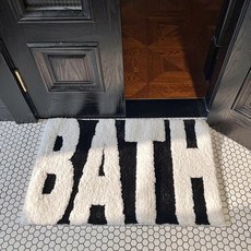 BELLE 미끄럼방지 BATH 자수 욕실 발매트, 블랙&베이지
