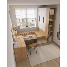 침대책상 일체형 책상겸 침대 공부방 벙커 수납, 1500mmx1900mm, 조립식, 1. 서랍책상+이동식책상(침대X)