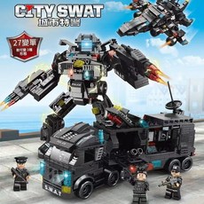 CITY SWAT 城市特警 機甲積木 27變 兒童益智玩具, 8合3城市黑鷹特警27變／彩袋裝, 1個