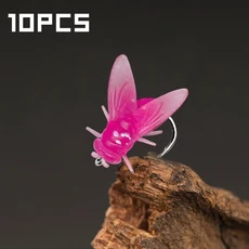 10PCS 12mm 플라이 소프트 루어 Pesca Bionic Flies 후크 민물 퍼치 낚시 태클 액세서리에 대한 같은 미끼, 02 Pink