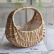 손으로 짠 풀꽃 바구니 작은 휴대용 화분 대나무 직조 다육식물 건조 꽃, 색상: 16. 버드나무 초승달 바구니, 1개