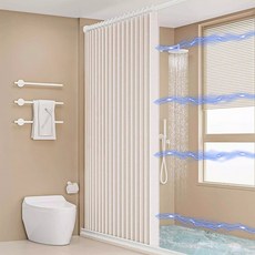 LA DERIVE 고급 패브릭 방수 샤워 커튼 양쪽 자기흡입 프라이버시 욕실 방수 원단, 1개, 멜란지화이트