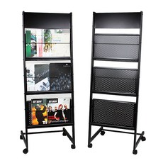 카시안 3단 철제 잡지꽂이 CRJH-1611 바퀴형 CN 전단지 팜플렛 카달로그 브로슈어 브로셔 홍보물 거치대, 블랙