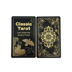 AKQ現貨小站 經典韋特塔羅牌 玫瑰金 金色 PVC防水塔羅牌 附英文說明書 78張收藏 送桌布 束口袋, 神秘黑, 1個