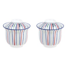 본인 색줄 일본풍 도자기 일식 자왕무시 계란찜기 그릇세트(볼 2개+뚜껑 2개), 1개