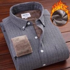 JUSTFEELING M-4XL 융기모 긴팔셔츠 남성 따뜻한 비즈니스 오피스룩 따뜻한 보온셔츠 루즈핏 간절기 겨울용 체크남방 부드러운 원턱 블라우스 상의