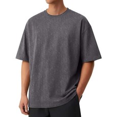 COOFANDY 남성용 면 티셔츠 오버사이즈 유니 반소매 캐주얼 루즈 핏 티 빈티지 스트리트웨어 워싱 탑 라이트 그레이. L 268609, 딥 그레이