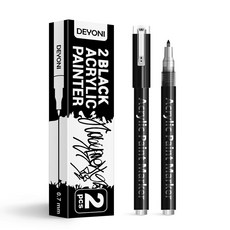 흰색 아크릴 페인트 펜 2개 0.7mm 추가 미세 팁 목재용 수성 마커 검은 종이 암벽화 돌, Black