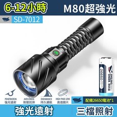 微笑鯊 SD7012 爆亮強光手電筒】手電筒 強光手電筒 調焦手電筒 伸縮變焦手電筒 露營燈, 1個, 1電【微笑鯊原廠】SD-7012 手電筒