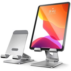 TOP 탑 상의GO 조절 가능한 휴대폰 스탠드 [완전 접이식 & 넓은 호환성] 아이폰 아이패드 킨들 태블릿 스위치용 충전 포트가 있는 데스크탑 스탠드 홀더 - 실버 1