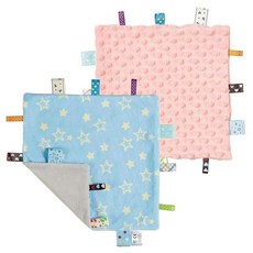 해외 CREVENT Tag Security 아기용 담요 남아용 부드럽고 작은 러비 아기 이불 감각 생일 베이비 샤워를 위한 훌륭한 선물 25.4 x 25.4cm10 10인치 8, Macaron Pink + Blue Star.