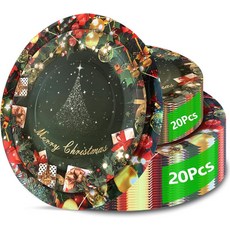 크리스마스 종이 접시 40개 파티 세트 일회용 음식 저녁 디저트 식기 장식 접시용 20개 9인치 및 7인치 포함, Football 2