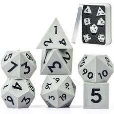 LDICEK DND 주사위 세트 샤프 엣지 7피스 다면체 숫자 금박 정교한 틴 박스 포장 던전 앤 드래곤 RPG 및 보드 게임에 이상적 (무지개), 그레이 블랙