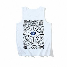 美式復古創意球衣塗鴉字母眼睛印花背心 男速乾透氣運動籃球背心