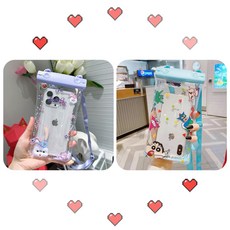 雙扣氣囊手機防水袋觸屏靈敏外賣溫泉手機殻遊泳漂流防水殻通用型 K8U3, 蠟筆小新+星黛露【2個裝/觸屏靈敏】, 1個