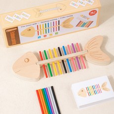 Wood mom 魚骨卡片配對遊戲 兒童益智玩具, 魚骨配對遊戲60張雙面卡片/120道, 1個