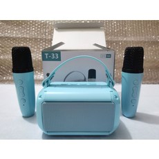 DFMEI 爆款T33藍牙音箱無線麥克風兒童唱歌音響家庭KTV戶外便捷式, 1個, 藍色:雙麥(2個話筒)