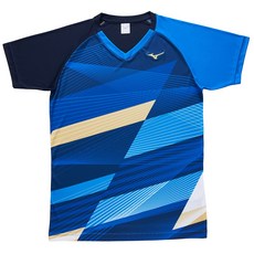 Mizuno 排球上衣 吸濕排汗V領運動衫 撞色拼接輕量化設計, 靛藍x藍