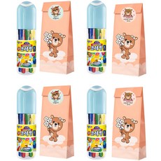 단비나인 幼兒園生日禮物 蠟筆 4入 + 紙袋 4入 + 2種貼紙 x 4入 套組, 1套, 6色