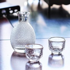 日式清酒壺套裝 玻璃溫酒器 錘紋設計, 1個, 金邊1壺2杯（收藏送木塞）