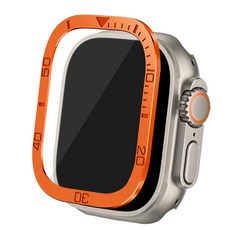 더조은셀러 애플워치 울트라 호환 인서트 강화유리 메탈 베젤링, 오렌지, 1개