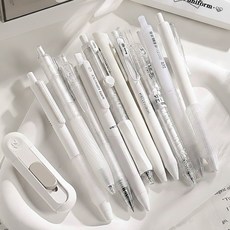 모든 심플 볼펜 세트 무소음 필기구 다꾸 꾸미기 젤 투명 소프트 필기용품, 1개, 화이트