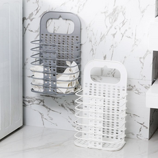 차차미 심플 빨래바구니 벽걸이 접이식 다용도 빨래통 세탁물수납 휴대 이동 가능, 화이트