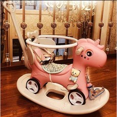 작은 목마 베이비 2 in 1 1-3 생일 선물 장난감 아이들 흔들기 놀이, 21 분홍+등받이+푸셔+가드레일
