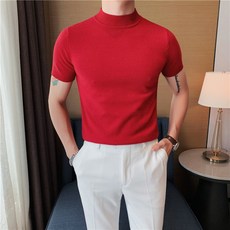 미중 남자 뉴 반팔 봄 반폴라 스웨터 니트 슬림핏 무지 yf