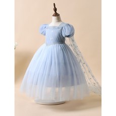 桃園出貨新款甜美中小童百褶冰雪艾莎公主裙 女童短袖Elsa愛莎女童公主裙