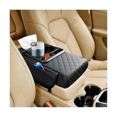 FALVFUN Car Center Console Armrest Box Mat Nappa Leather Armrest Box Cover with Tissue Box Cup H, Black