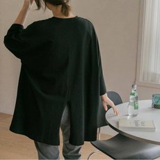 後開叉素寬T#5224 寬鬆顯瘦 簡約百搭 素色上衣, 黑, 1個