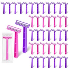 Fafortune 여성용 일회용 면도기 개별 포장된 트윈 블레이드 일회용 면도기 여성용 벌크 투명 안전 캡 포함 남성 여성 캠핑 여행 가정 목욕 호텔용(100팩 핑크 및, 1 Count (Pack of 30), 핑크와 퍼플