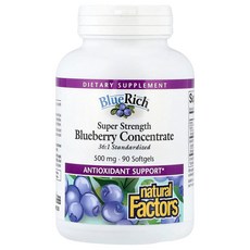Natural Factors BlueRich 고강도 블루베리 농축물 500mg 소프트젤 90정 NFS-04516, 1개