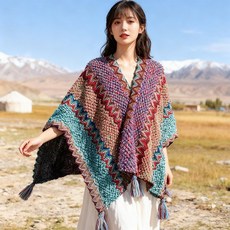 Tiger Pavilion 보헤미안 패턴 니트 숄더 케이프