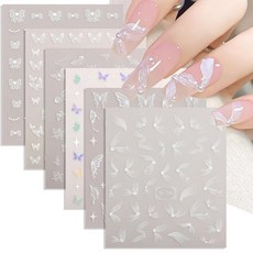 DUOLEIMI 네일 스티커 리본 나비 7매 세트 네일 스티커 흰색 투명감 꽃 DIY 젤네일 스티커 초박형 네일 아트 스티커 붙이기만 하면 셀프 네일 네일 데코 파츠 화이트 엘레강