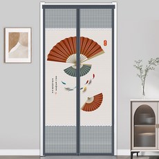 新中式防蚊門簾 免打孔家用遮擋隱私隔斷簾 夏季入戶門磁吸金剛網紗門簾, 吉祥如意-磁吸隱私簾,70*200