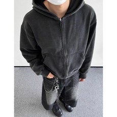 美式寬鬆重磅水洗拉鍊連帽夾克