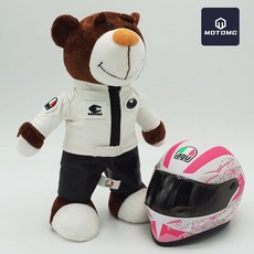 非凡優選 機車機車頭盔熊公仔機修賽車拉力熊尾箱吊飾玩偶agv頭盔小熊, agv白皮熊+櫻花, 1個