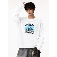 남녀공용 봄가을 긴팔티 루즈핏 라운드 자전거 자동차프린팅 캐주얼 티셔츠