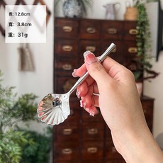 DFMEI 304 不鏽鋼甜品勺高顏值家用調羹套裝冰淇淋勺咖啡勺餐具組合, 1個, 如圖, 銀色
