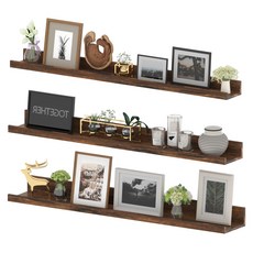 Olivet 벽걸이 수납 선반 원목 벽걸이형 다용도 수납 선반, 갈색, 3단