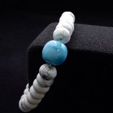 海紋石拉利瑪與白松石算盤珠男士手鍊，手工串珠設計，招財納福，展現海洋清新風格